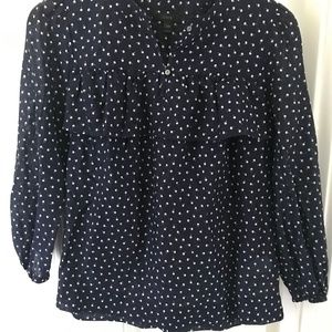 JCrew Navy Ruffle Top with White Cherries